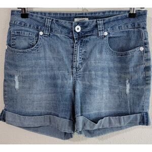 Cato Blue Stonewashed Distressed Boyfriend Denim Shorts 12 Lightweight Stretchy
